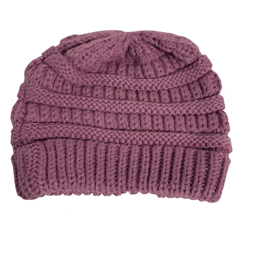 C.C Kids Beanie‎ Cozy One Size Purple Cable Knit Ribbed Winter Warm Hat